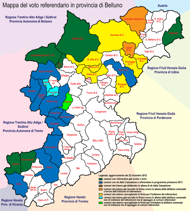 Mappa voto referendario in provincia di Belluno